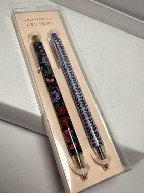Rifle Paper Co Gel Pens Set of 2 Floral Metallic Gold Blue Ink New